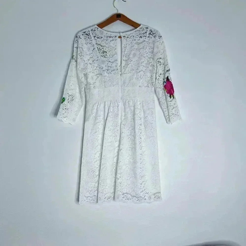 Anthropologie Tracy Reese White Lace Floral Embroidered Dress Women's Size 8 - Picture 5 of 9